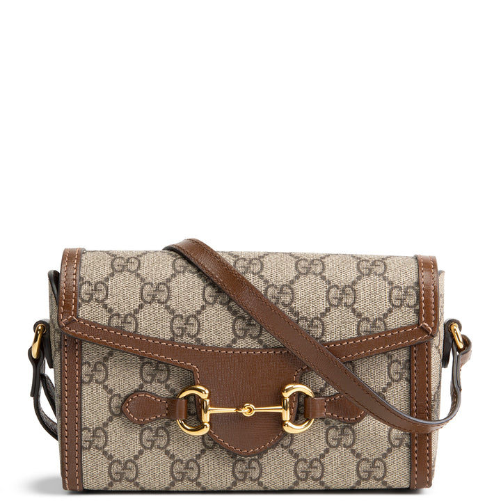 GUCCI GG Supreme Mini Horsebit 1955 Shoulder Bag - Beige & Ebony