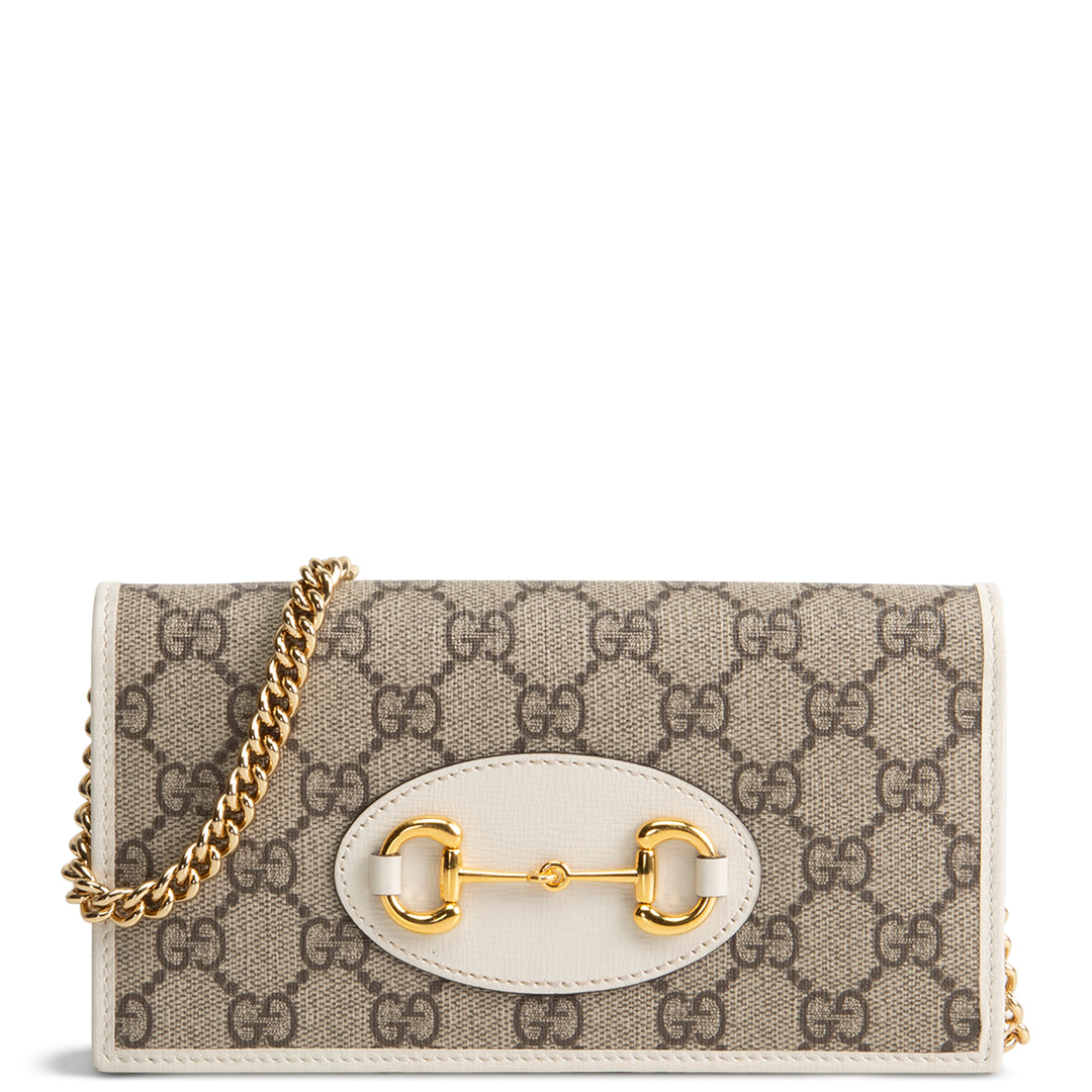 GUCCI GG Supreme Horsebit Wallet on Chain - Cream