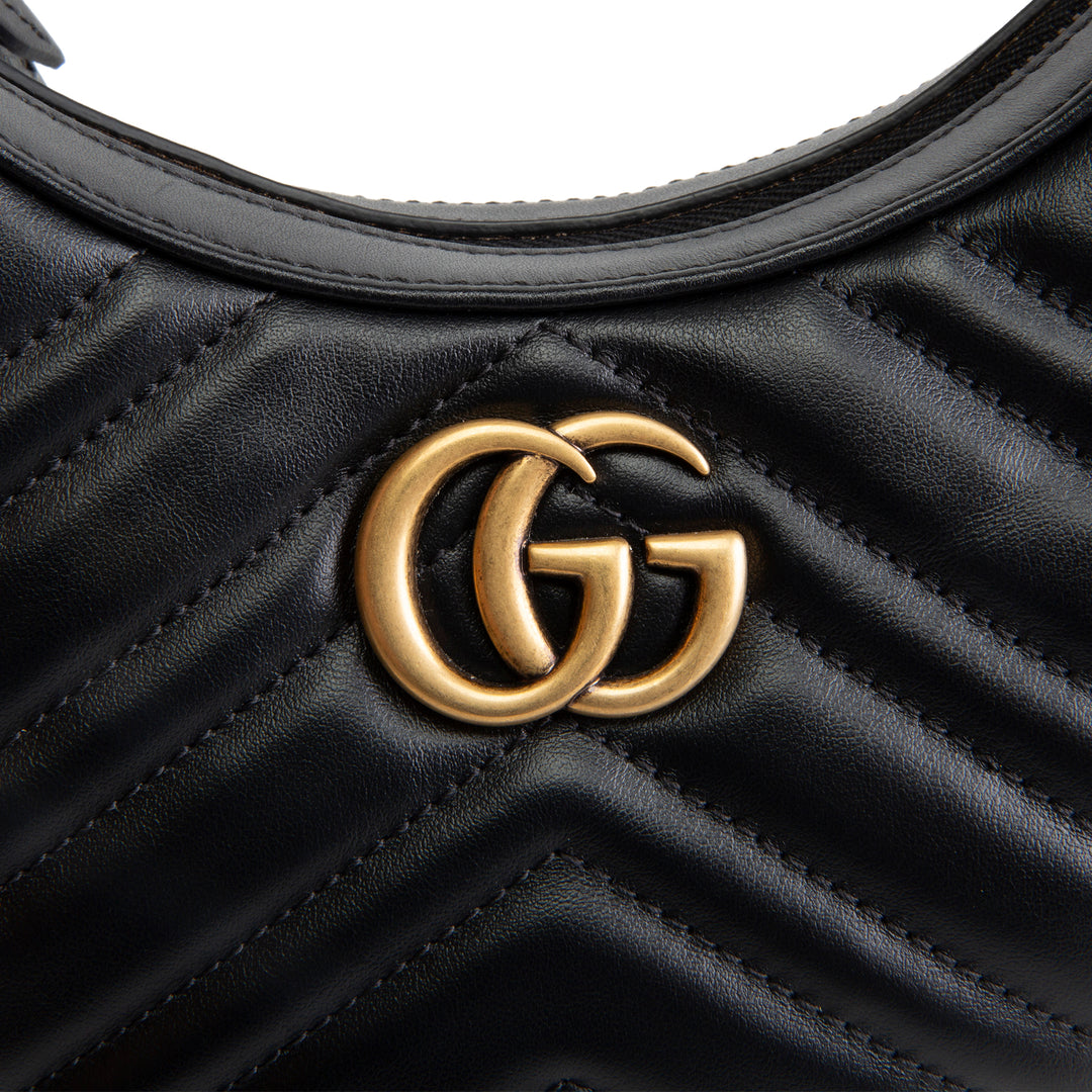 GUCCI Leather Marmont Half Moon Hobo - Black