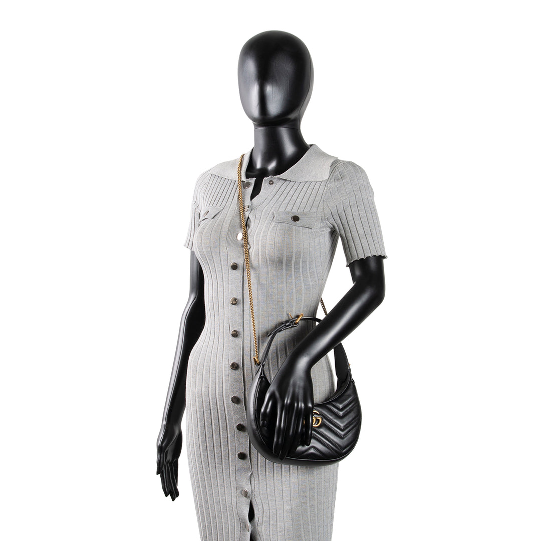 GUCCI Leather Marmont Half Moon Hobo - Black