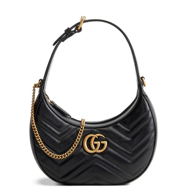 GUCCI Leather Marmont Half Moon Hobo - Black