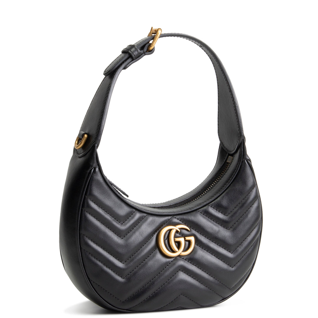 GUCCI Leather Marmont Half Moon Hobo - Black