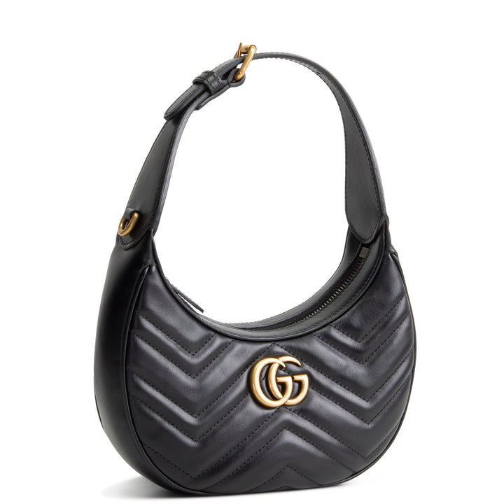 GUCCI Leather Marmont Half Moon Hobo - Black