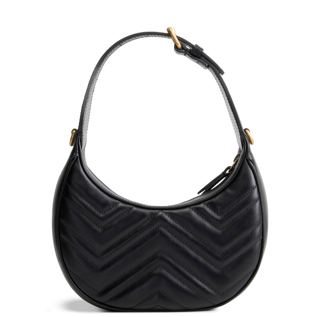 GUCCI Leather Marmont Half Moon Hobo - Black