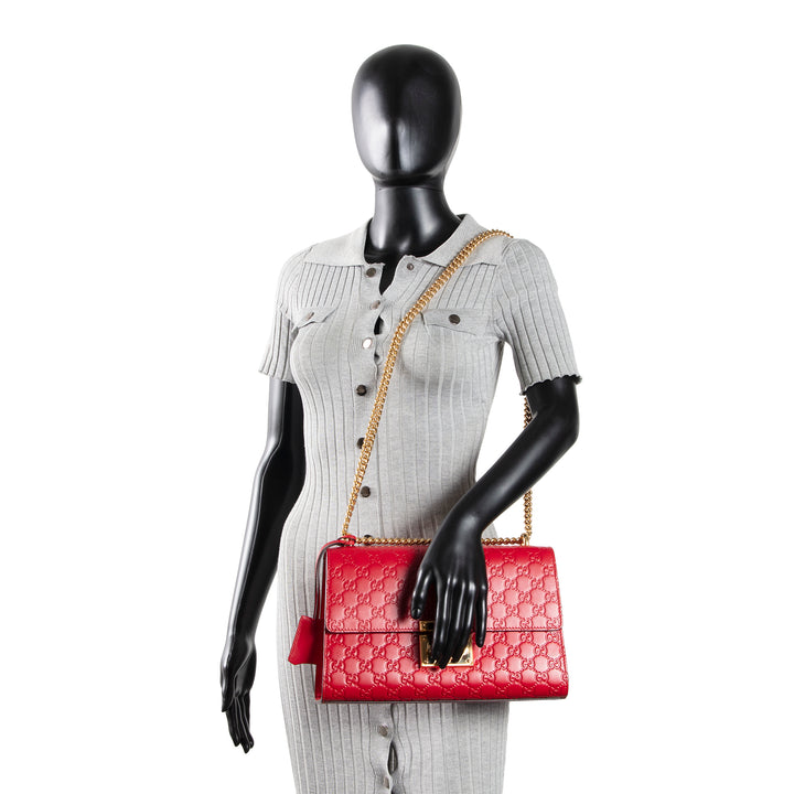 GUCCI Guccissima Medium Padlock Shoulder Bag - Red