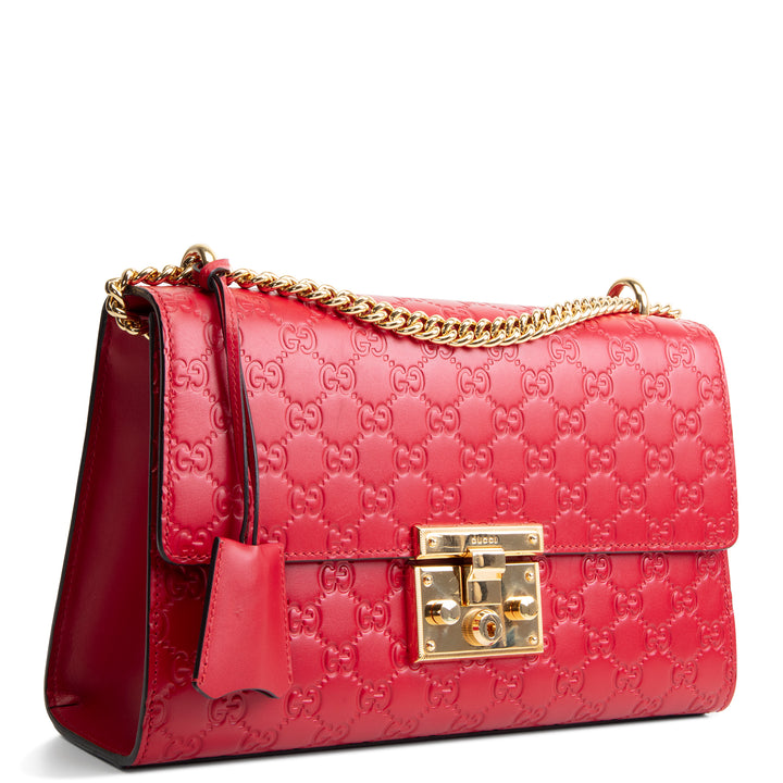 GUCCI Guccissima Medium Padlock Shoulder Bag - Red