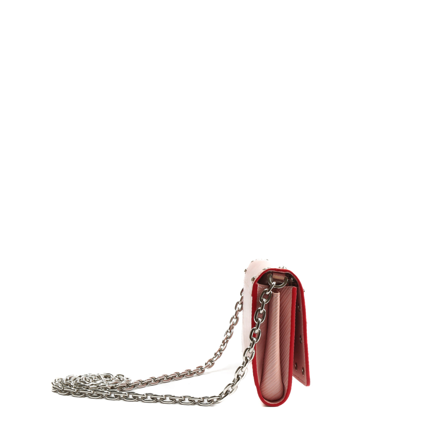 A RED & WHITE EPI LEATHER CHAIN WALLET WITH SILVER HARDWARE BY