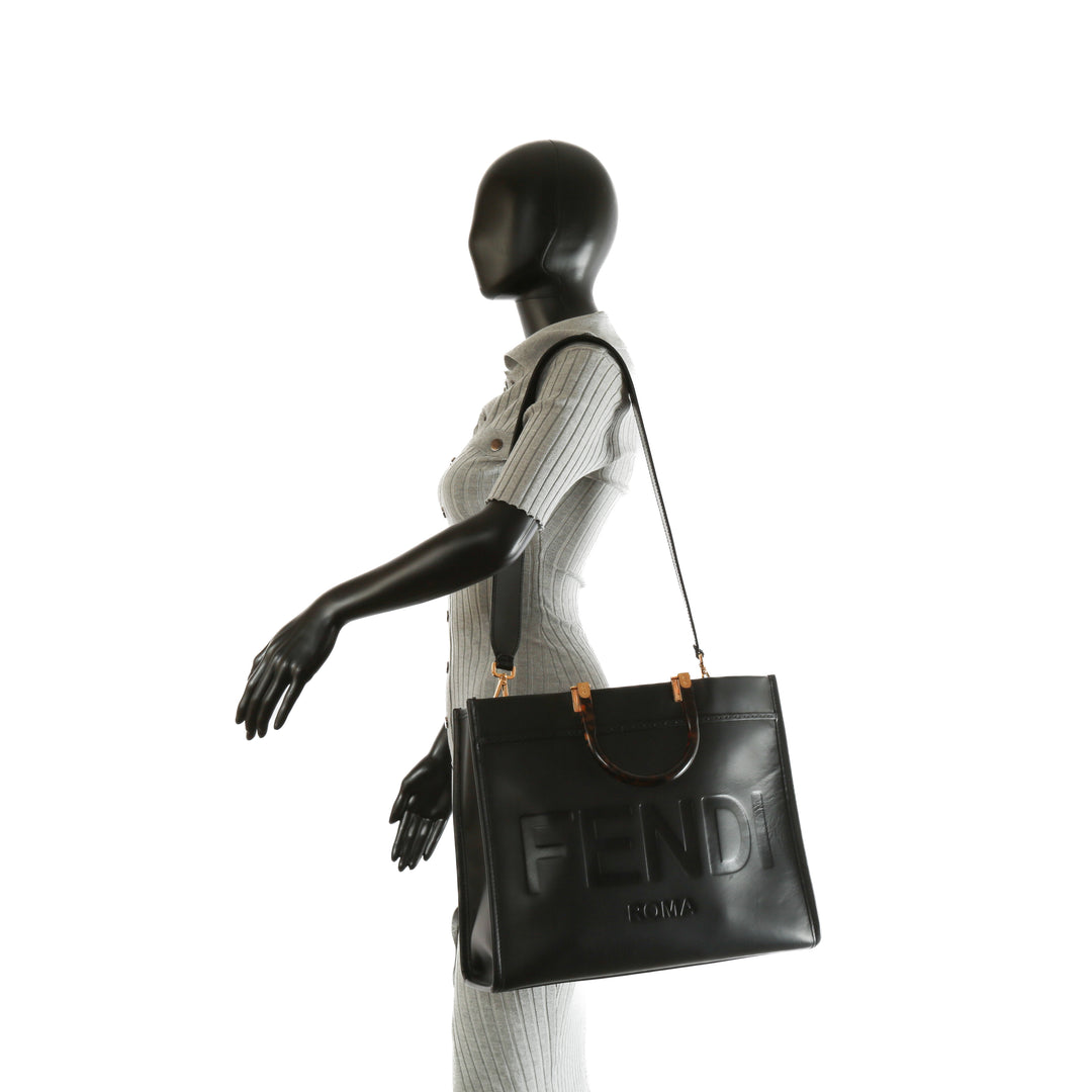 FENDI Medium Sunshine Shopping Tote Bag - Black