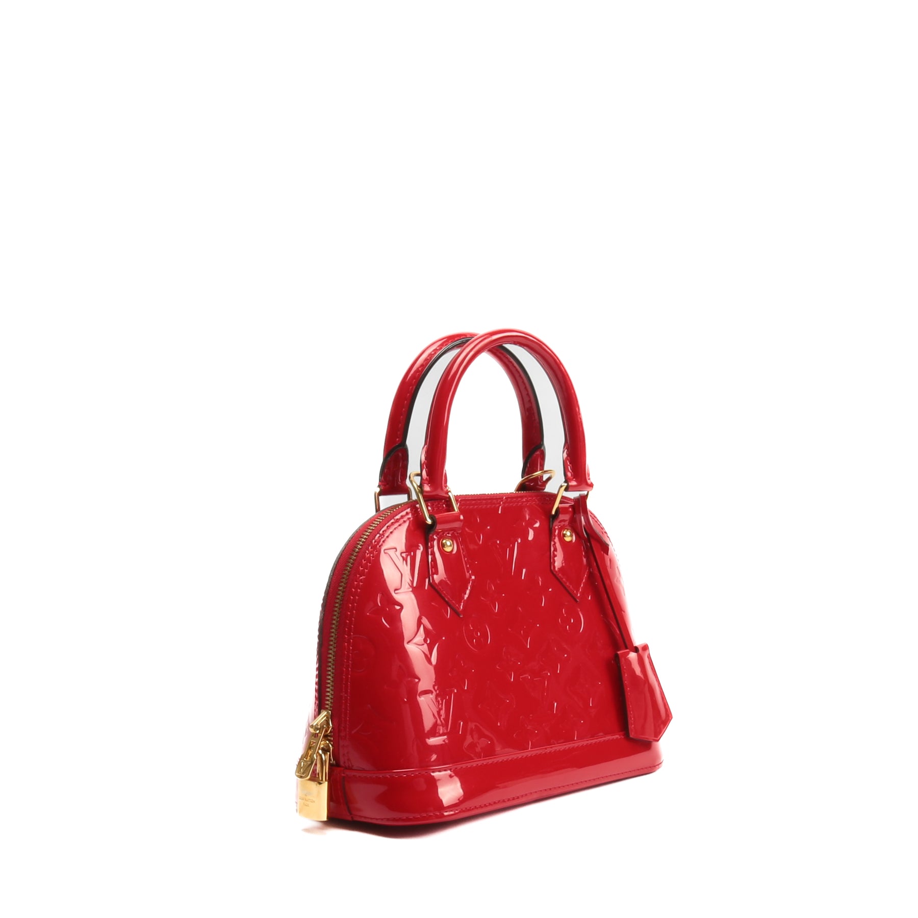 LOUIS VUITTON Vernis Alma MM Pomme D'Amour Red Patent Leather Tote Bag +  Strap
