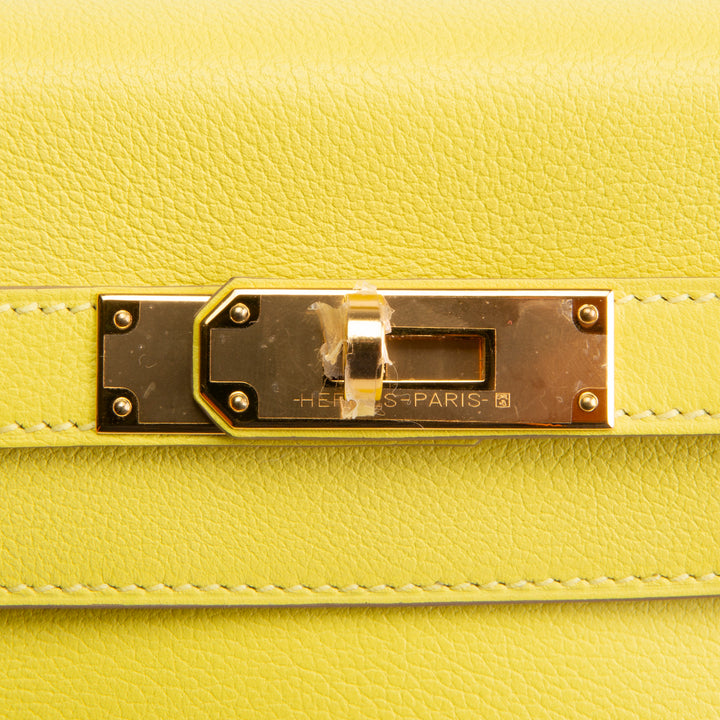 HERMES Kelly II 32 Retourne Evercolor - Lime (w/ Gold Hardware)