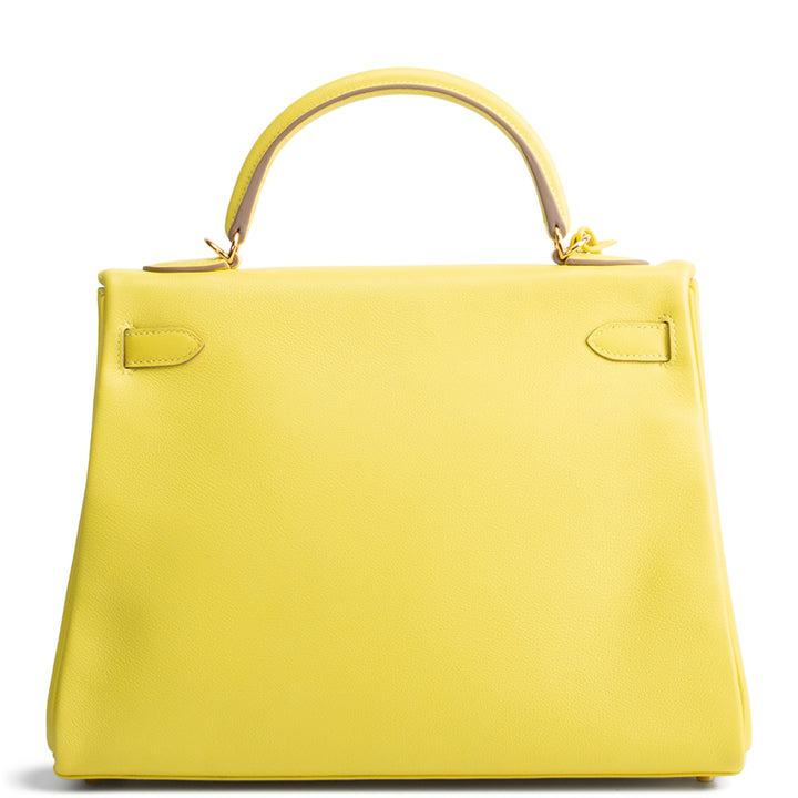 HERMES Kelly II 32 Retourne Evercolor - Lime (w/ Gold Hardware)