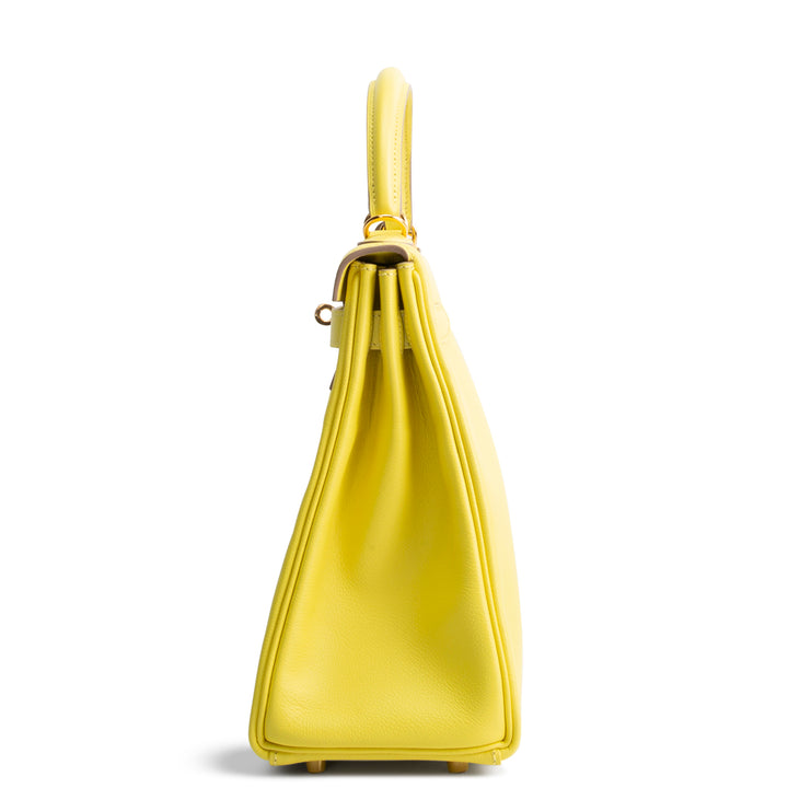 HERMES Kelly II 32 Retourne Evercolor - Lime (w/ Gold Hardware)
