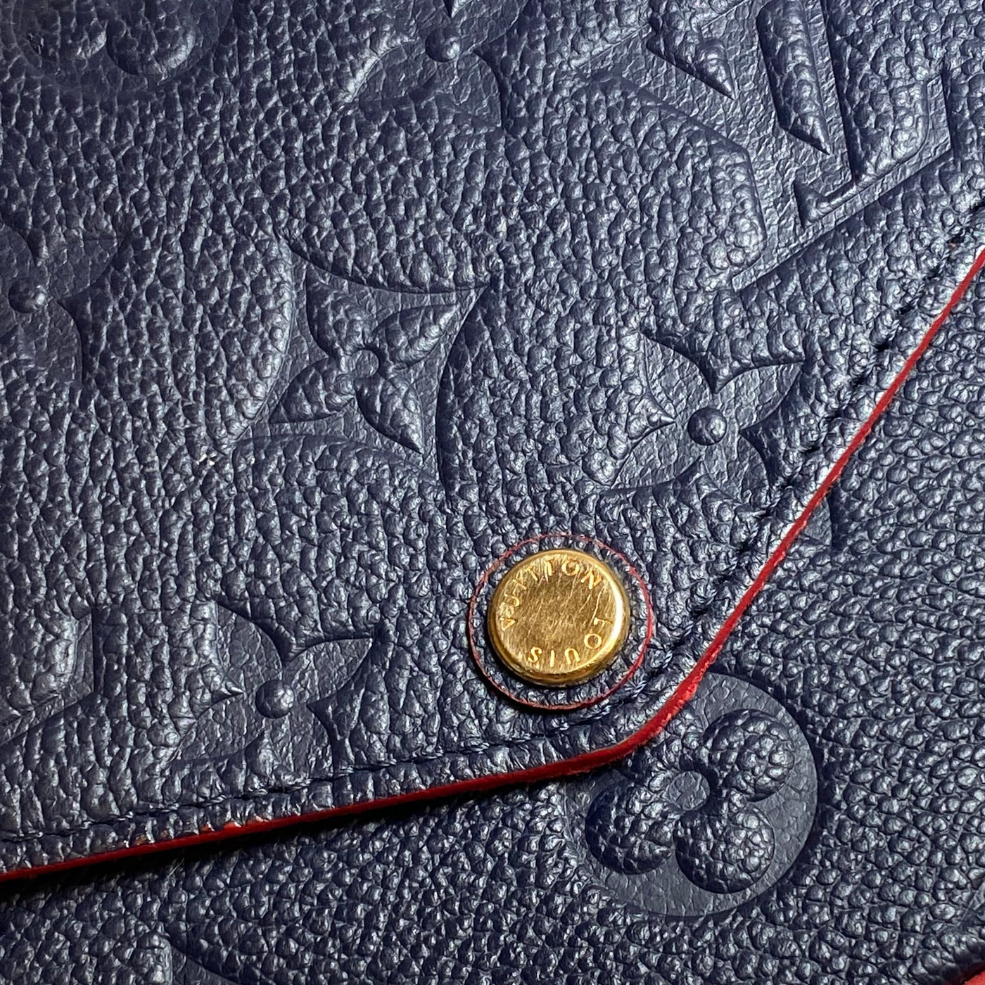 Authentic Louis Vuitton Felicie Pochette Monogram Empreinte Leather Navy  & Red