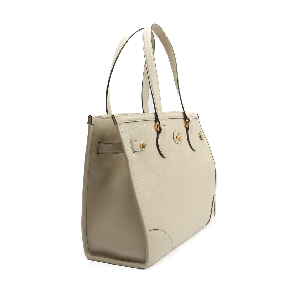 GUCCI GG Star Embossed Medium Tote w/Pouch - Ivory