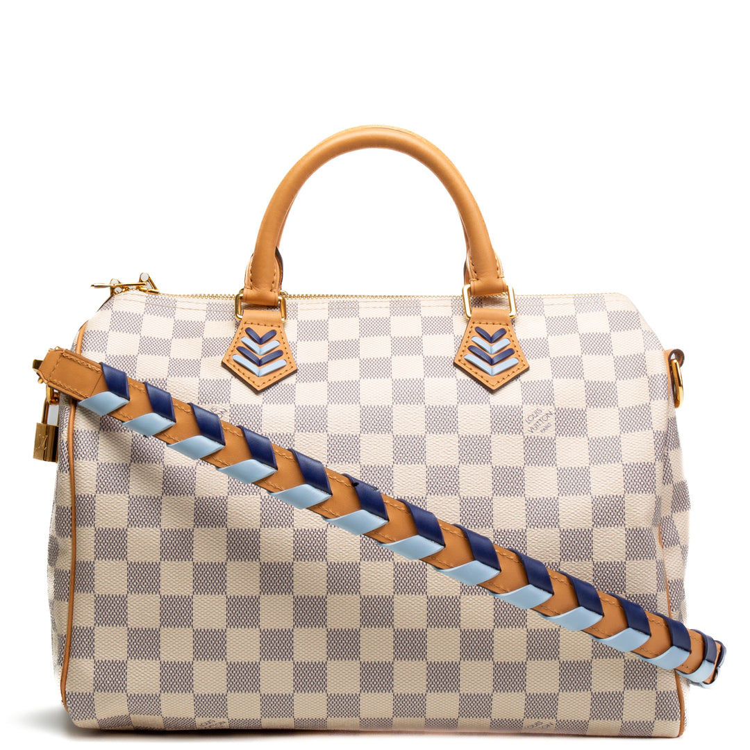 LOUIS VUITTON Damier Azur Braided Speedy Bandouliere 30 Blue