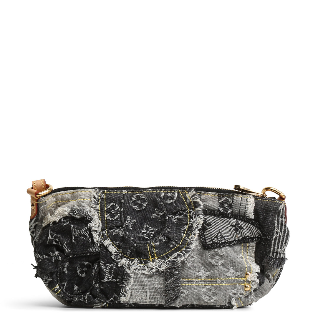 LOUIS VUITTON Monogram Denim Patchwork Pouchy Shoulder Bag- Black