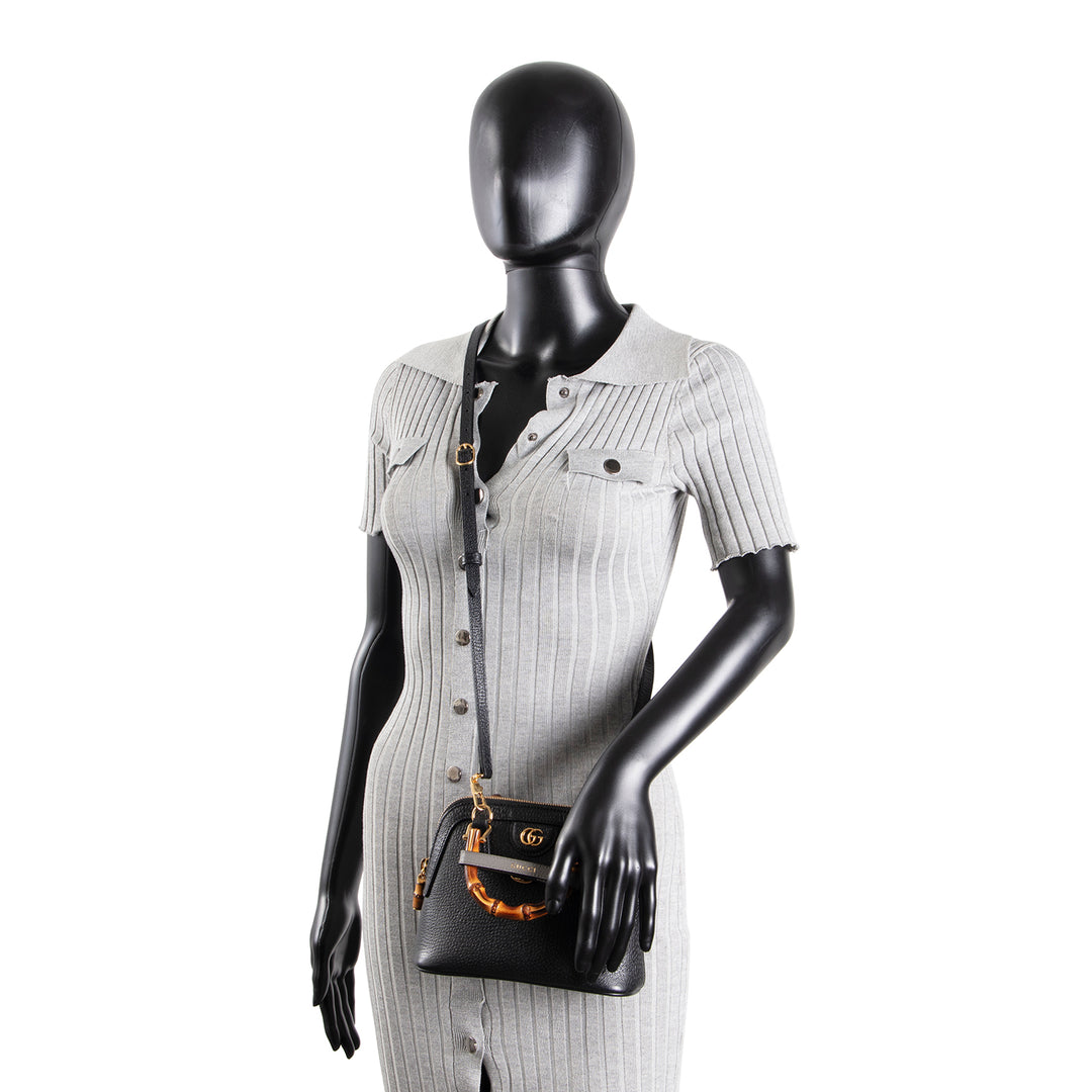 GUCCI Mini Diana Dome Bamboo Top Handle - Black