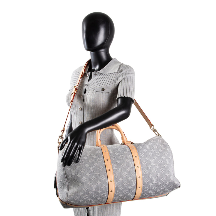LOUIS VUITTON Keepall Bandouliere 45 Denim Studded - Cloudy Grey