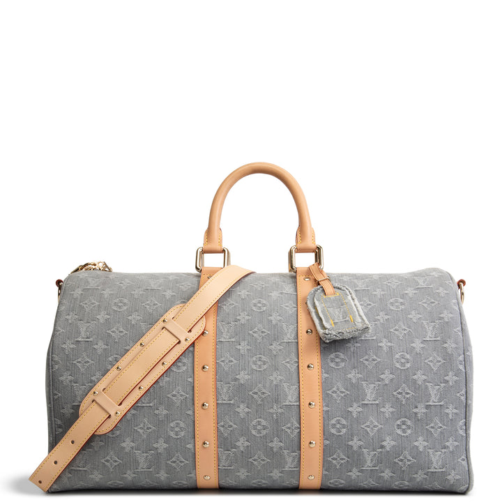 LOUIS VUITTON Keepall Bandouliere 45 Denim Studded - Cloudy Grey