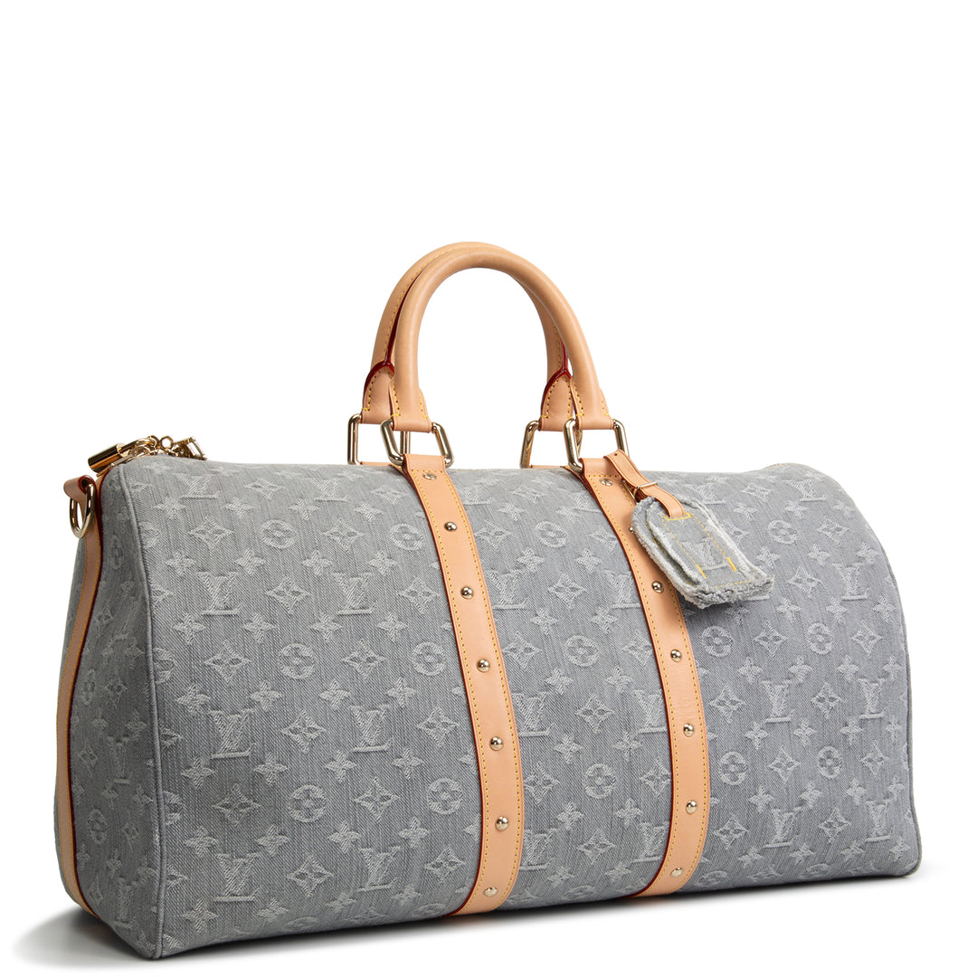 LOUIS VUITTON Keepall Bandouliere 45 Denim Studded - Cloudy Grey