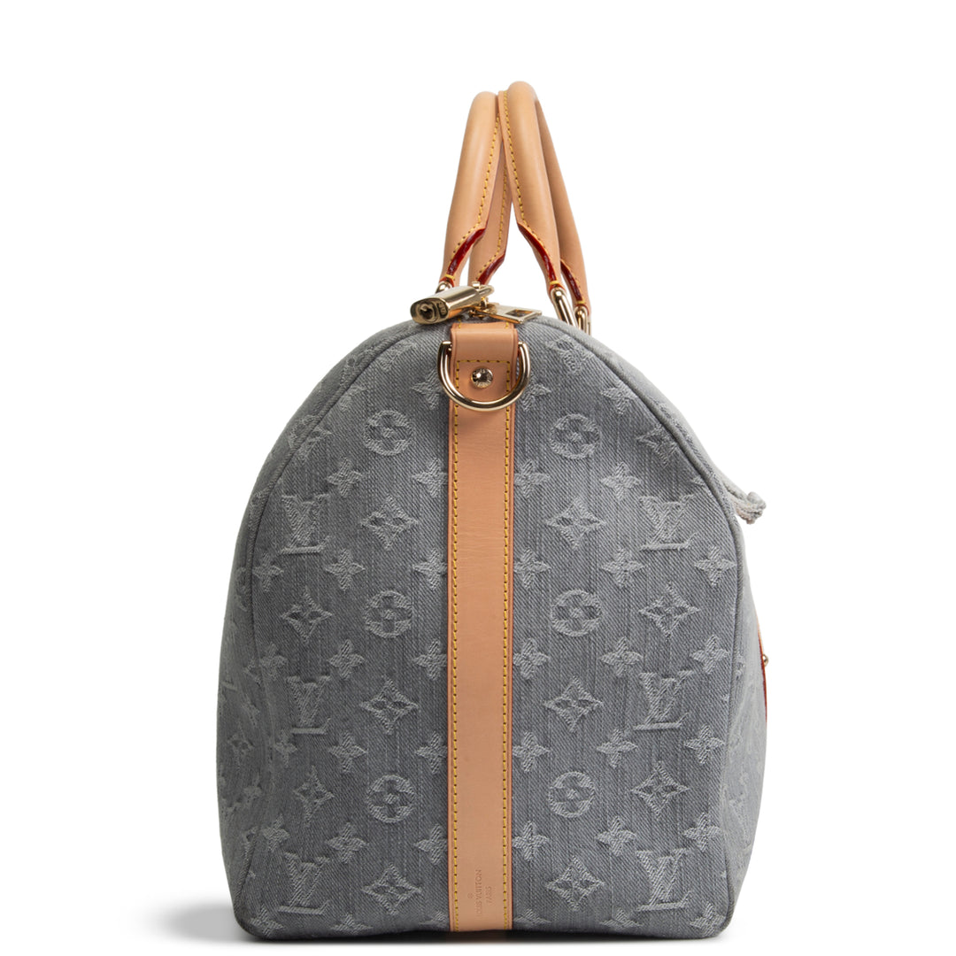 LOUIS VUITTON Keepall Bandouliere 45 Denim Studded - Cloudy Grey