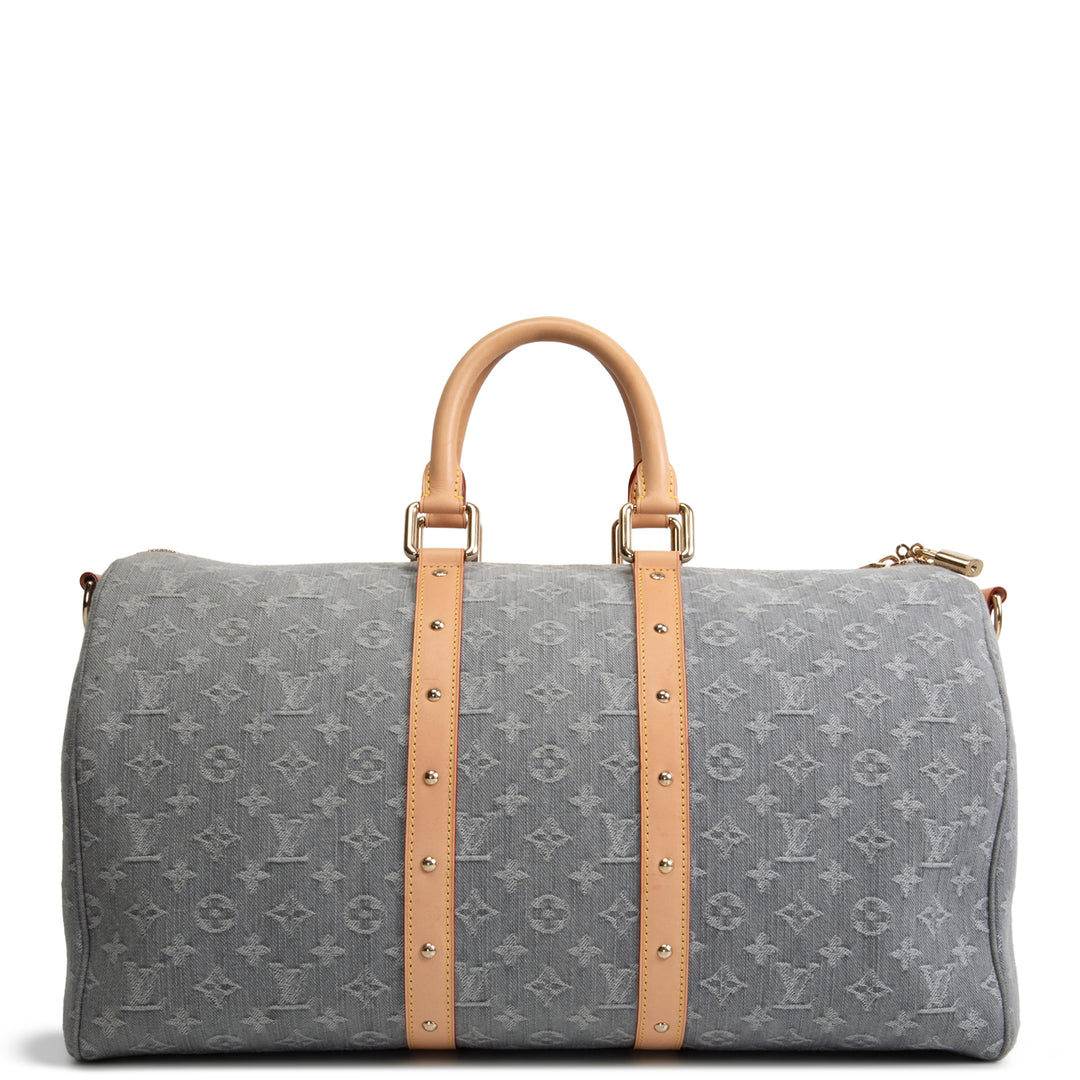 LOUIS VUITTON Keepall Bandouliere 45 Denim Studded - Cloudy Grey