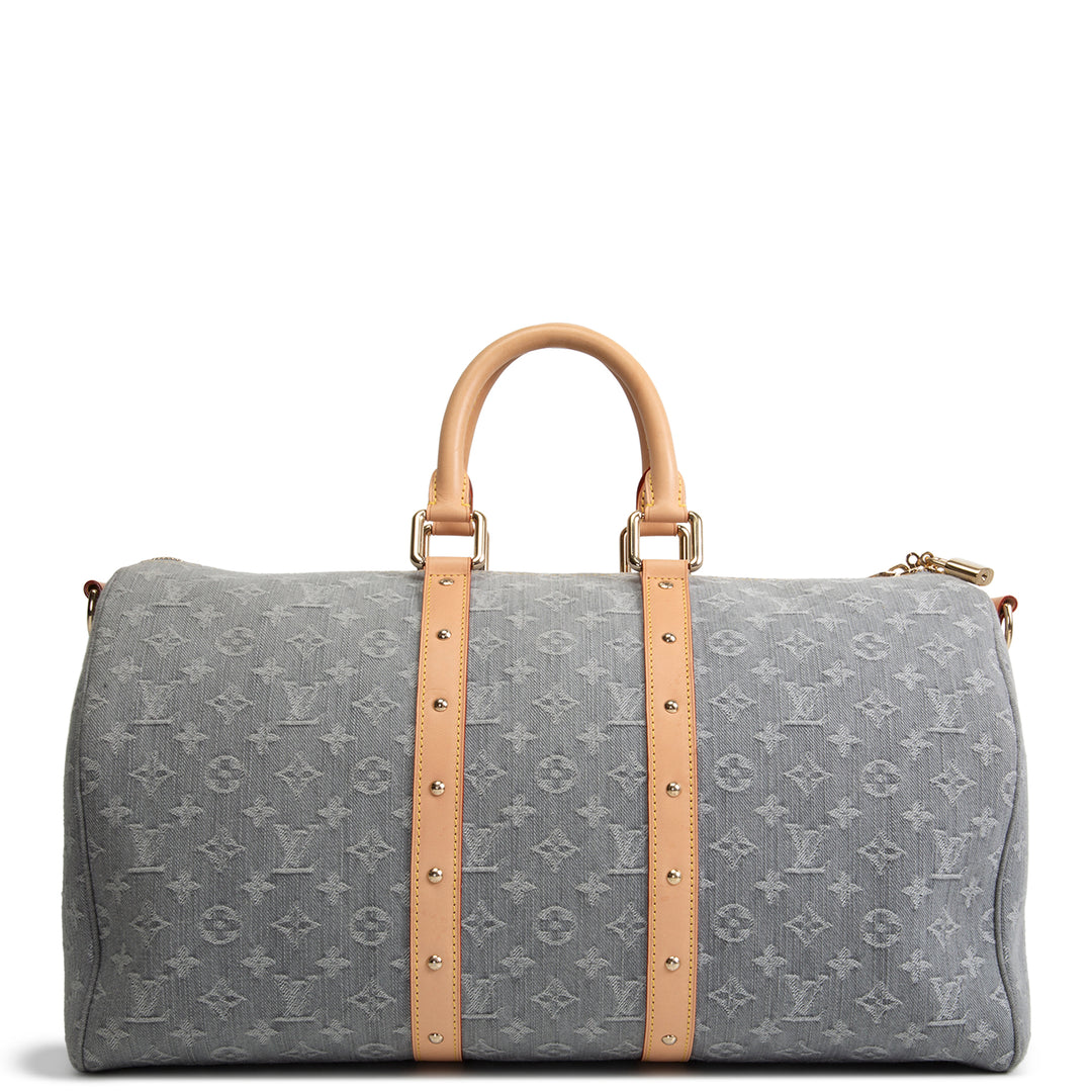 LOUIS VUITTON Keepall Bandouliere 45 Denim Studded - Cloudy Grey