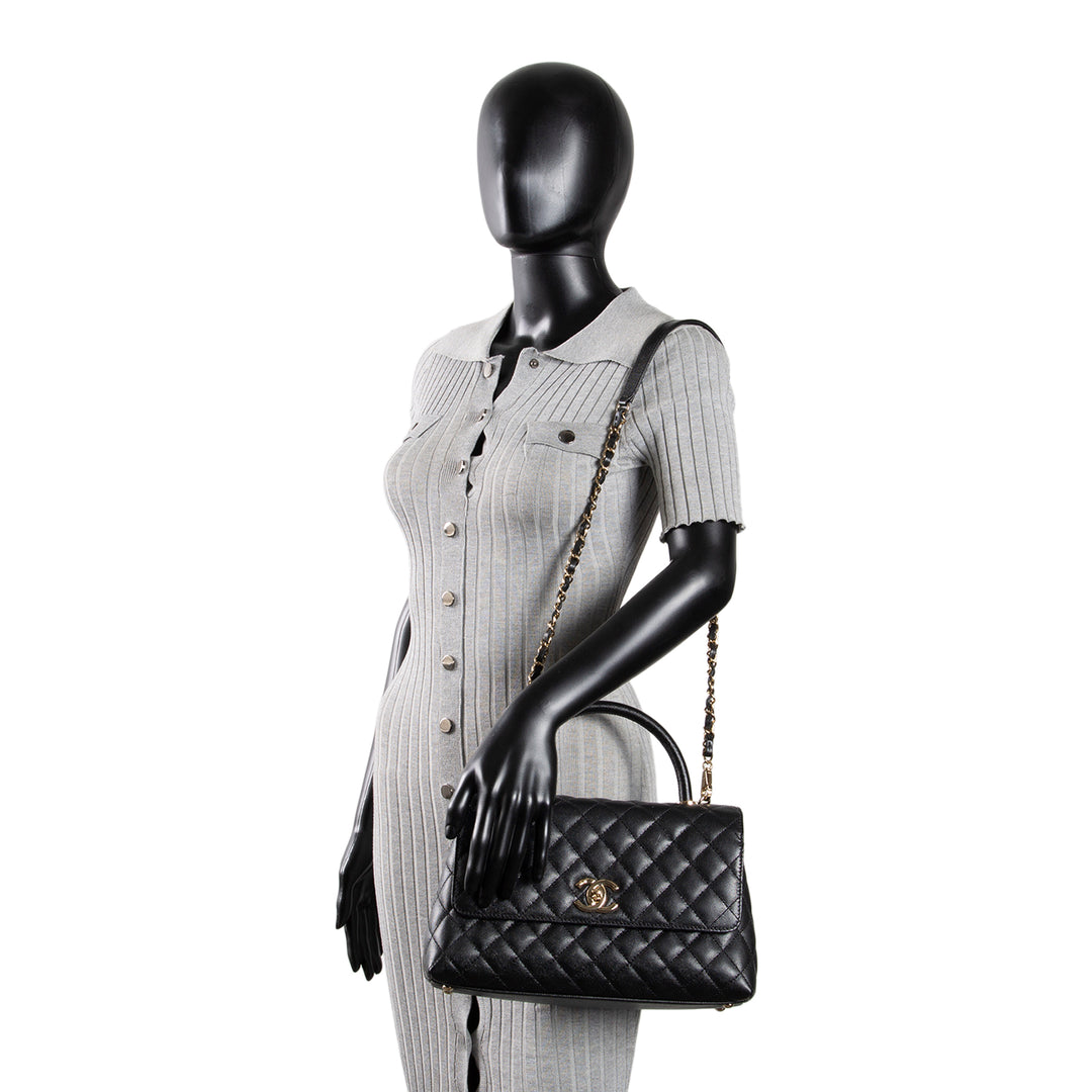 CHANEL Coco Handle Flap - Small Quilted Caviar - Black