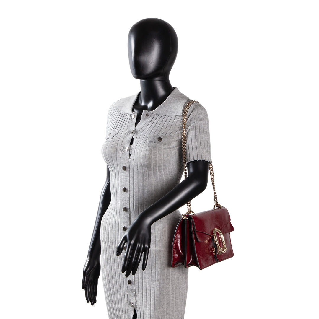 GUCCI Crinkle Patent Leather Dionysus Shoulder Bag - Burgundy