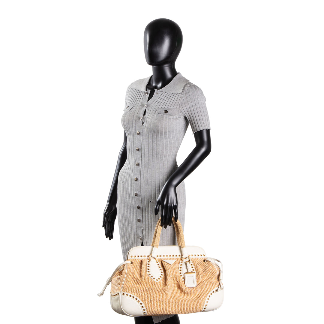 PRADA Vintage Raffia Eyelete Frame Handbag