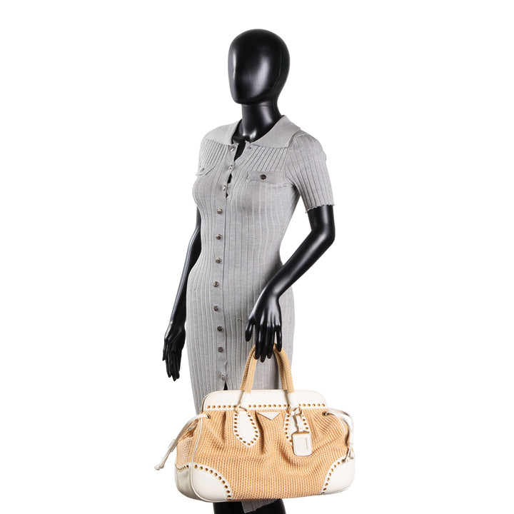 PRADA Vintage Raffia Eyelete Frame Handbag