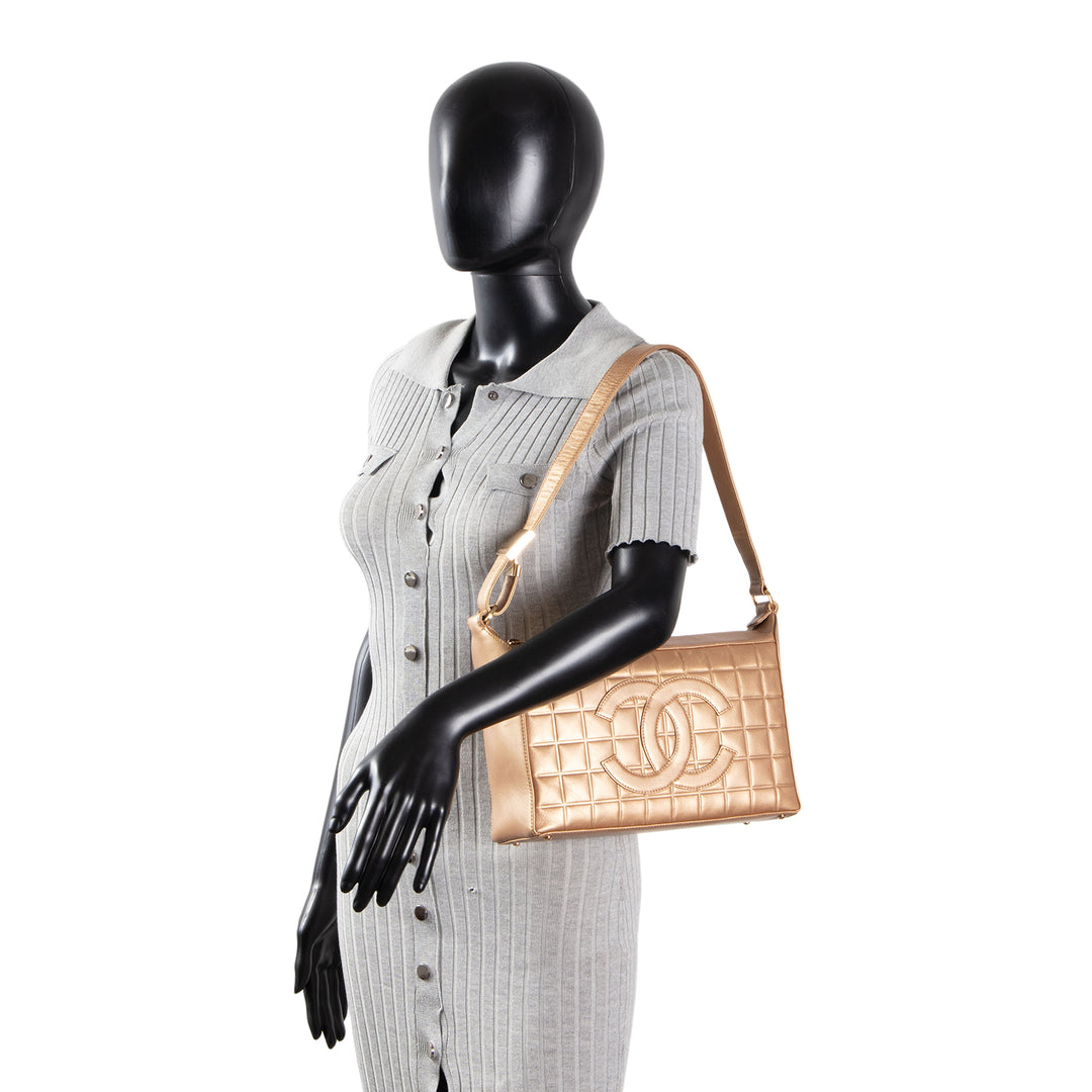 CHANEL Vintage Chocolate Bar CC Shoulder Bag - Metallic Gold OUTLET FINAL SALE