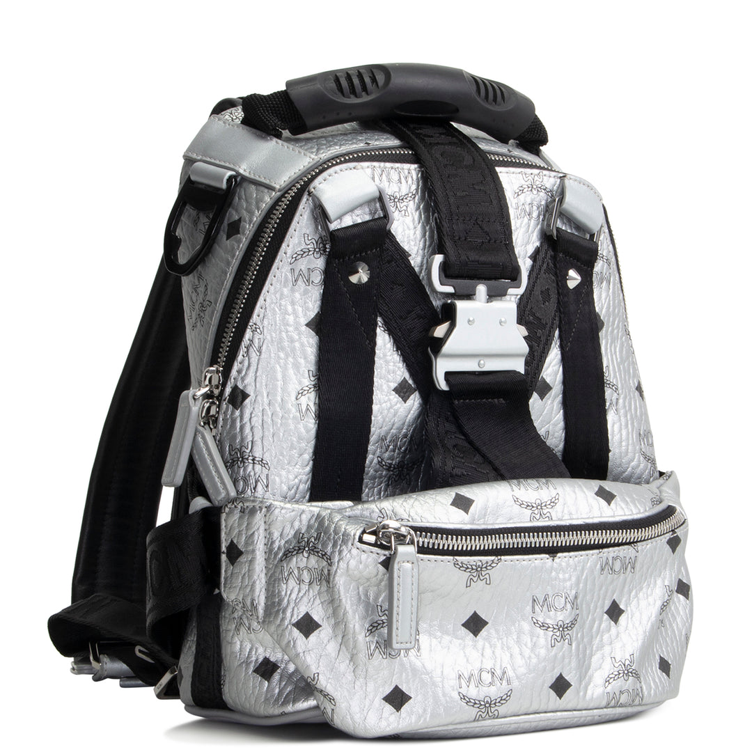 MCM Visetos Jemison Convertible Belt Bag / Backpack - Metallic Silver