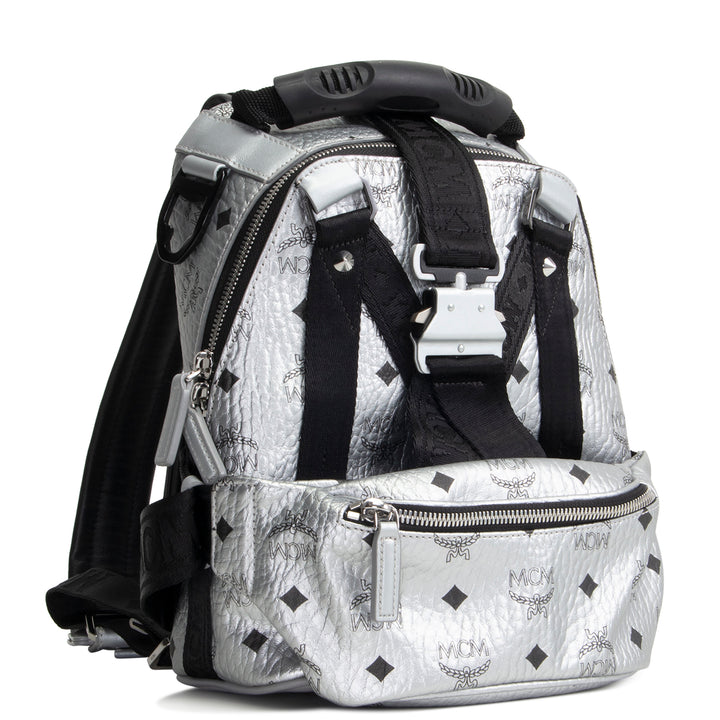MCM Visetos Jemison Convertible Belt Bag / Backpack - Metallic Silver