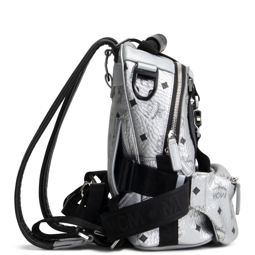MCM Visetos Jemison Convertible Belt Bag / Backpack - Metallic Silver