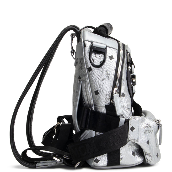 MCM Visetos Jemison Convertible Belt Bag / Backpack - Metallic Silver