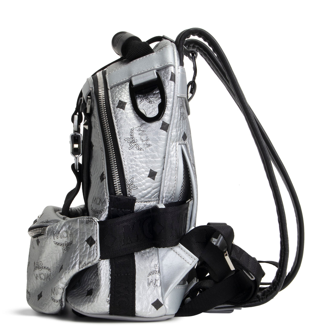 MCM Visetos Jemison Convertible Belt Bag / Backpack - Metallic Silver