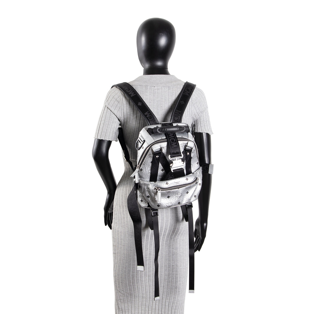 MCM Visetos Jemison Convertible Belt Bag / Backpack - Metallic Silver