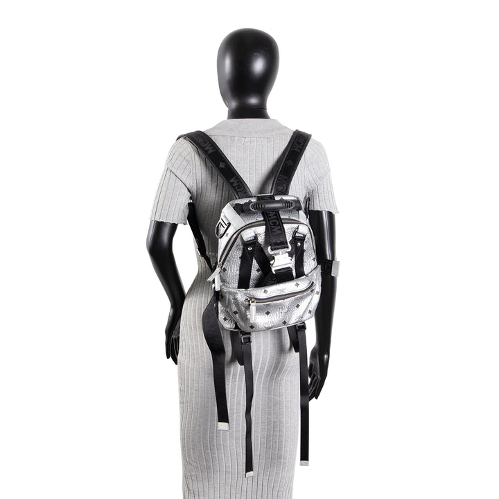 MCM Visetos Jemison Convertible Belt Bag / Backpack - Metallic Silver