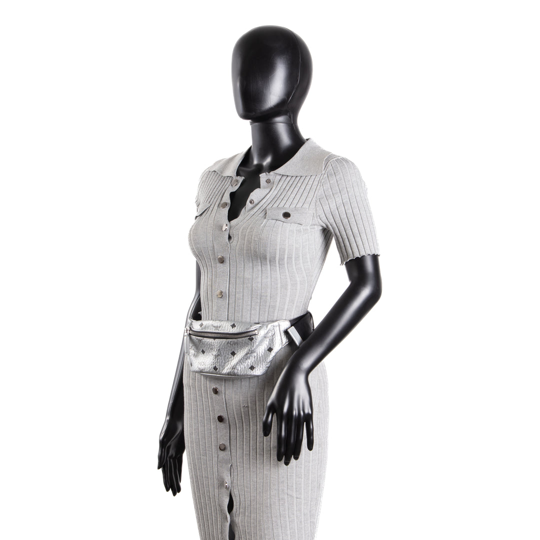 MCM Visetos Jemison Convertible Belt Bag / Backpack - Metallic Silver