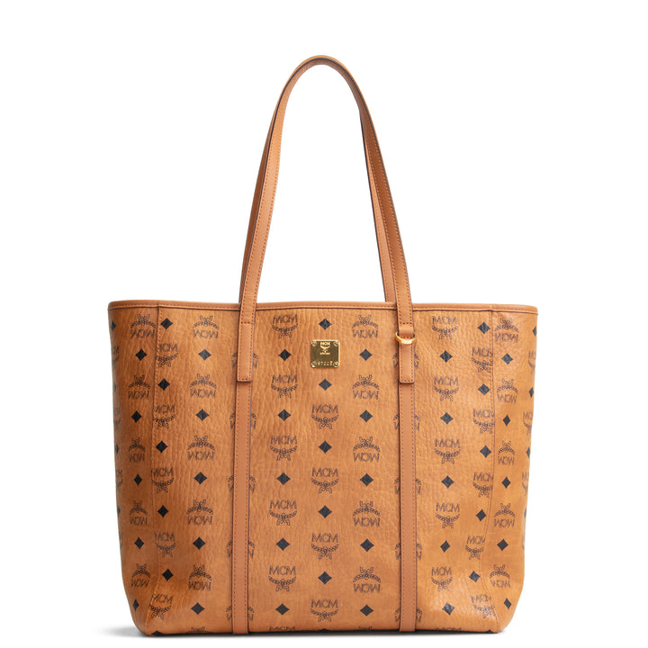 MCM Visetos Medium Toni Top Zip Tote - Cognac