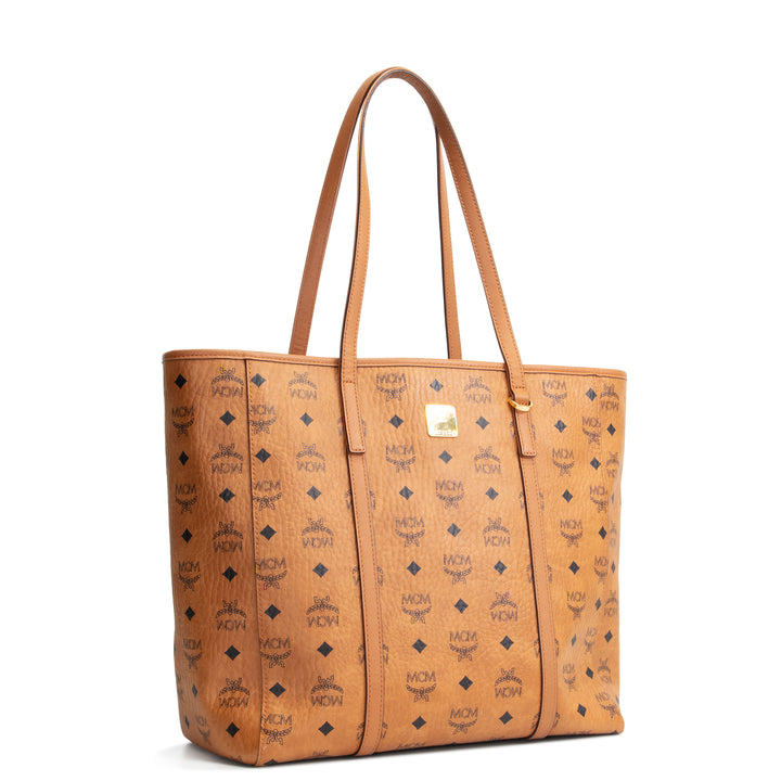MCM Visetos Medium Toni Top Zip Tote - Cognac