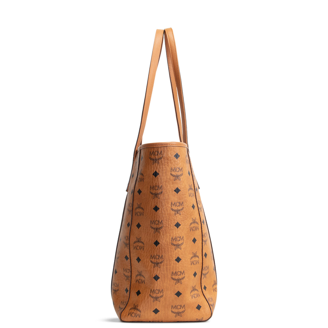 MCM Visetos Medium Toni Top Zip Tote - Cognac