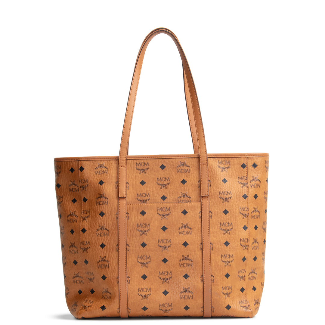 MCM Visetos Medium Toni Top Zip Tote - Cognac