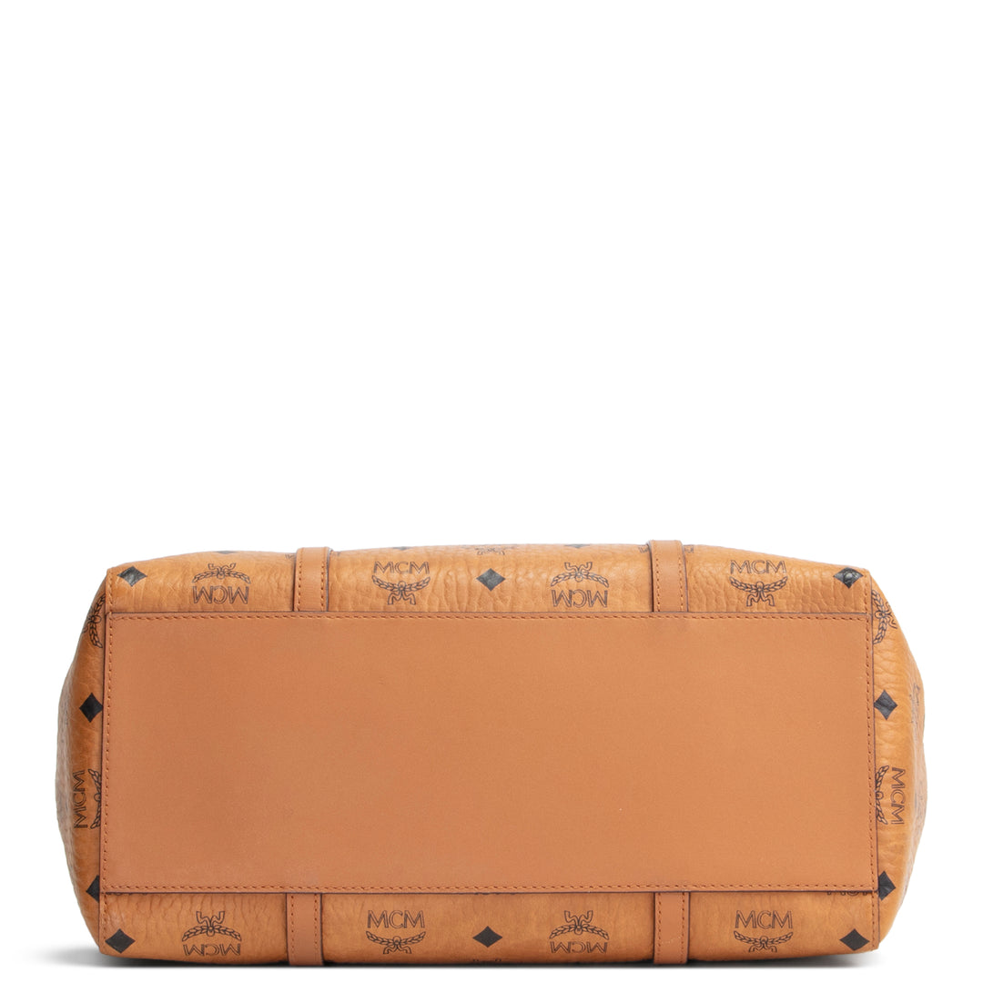 MCM Visetos Medium Toni Top Zip Tote - Cognac