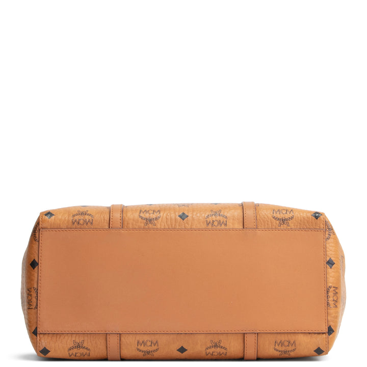 MCM Visetos Medium Toni Top Zip Tote - Cognac