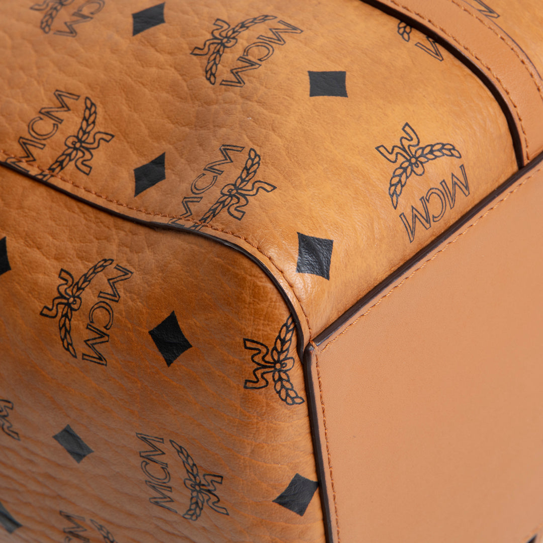 MCM Visetos Medium Toni Top Zip Tote - Cognac