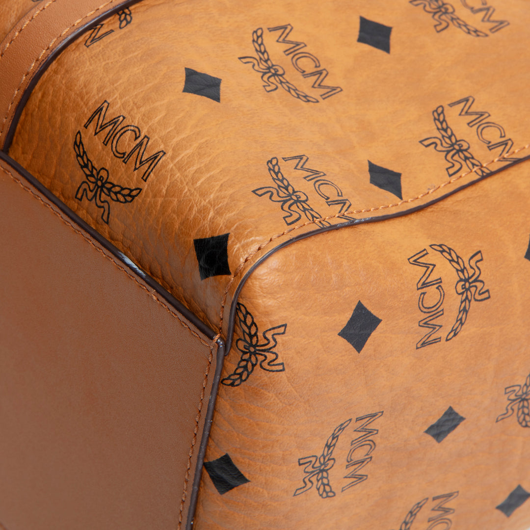 MCM Visetos Medium Toni Top Zip Tote - Cognac