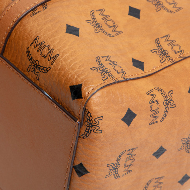 MCM Visetos Medium Toni Top Zip Tote - Cognac