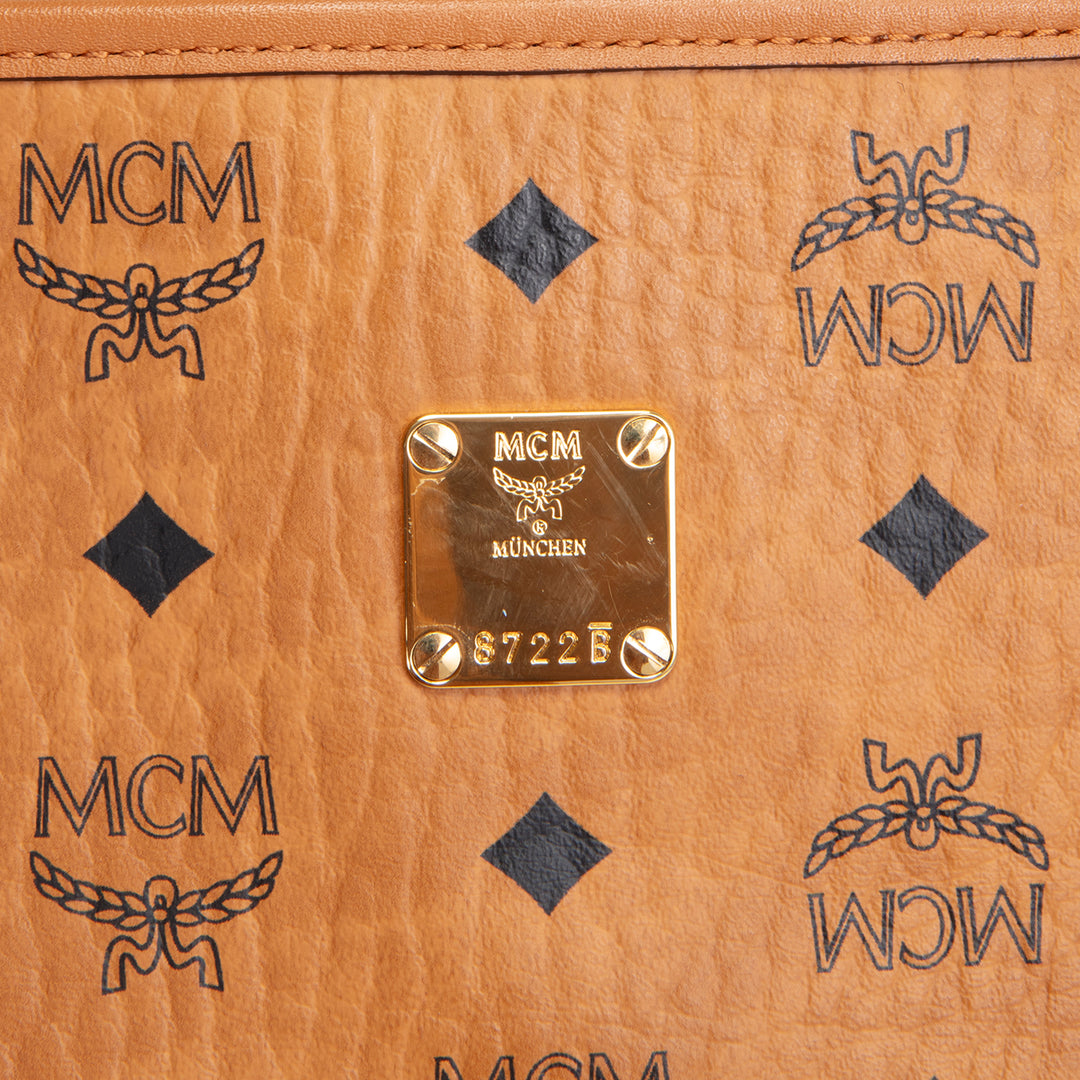 MCM Visetos Medium Toni Top Zip Tote - Cognac